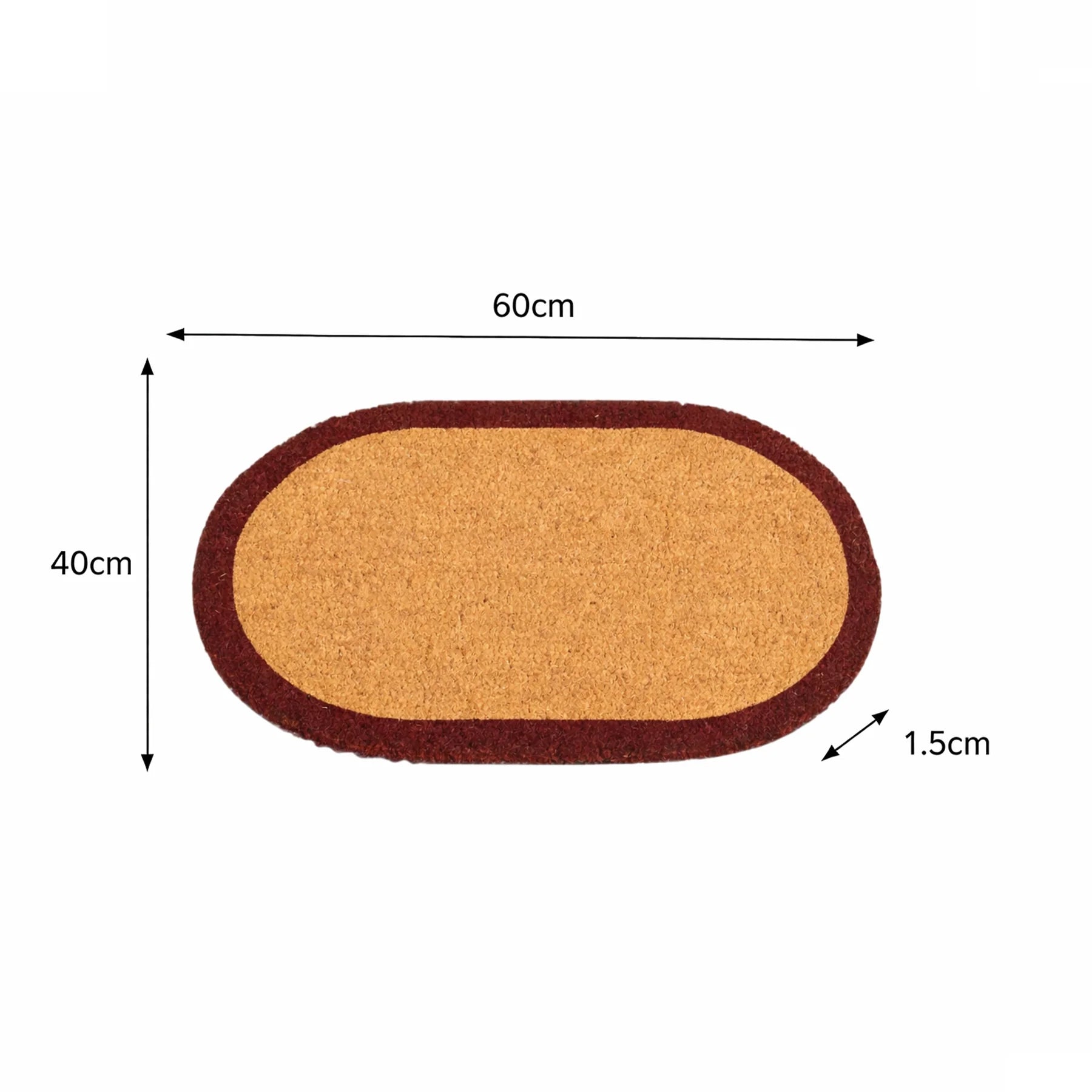 Natural Oval Coir Door Mat with a Wine Red Border