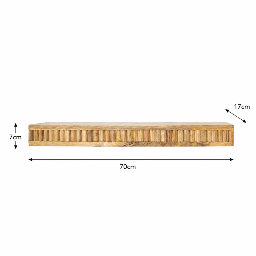 Wood Fluted Wooden Wall Shelf - 70cm