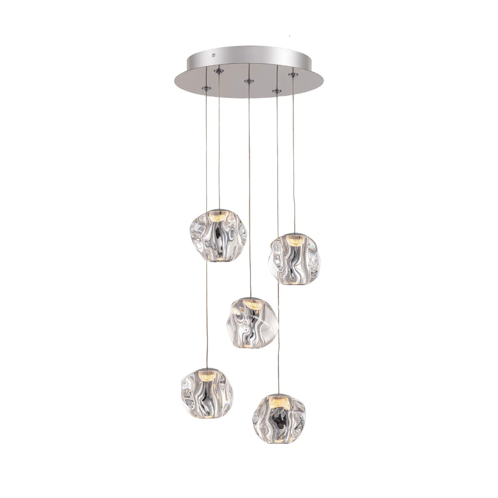 Glacia 5 Light Cluster Pendant Polished Chrome & Textured Glass