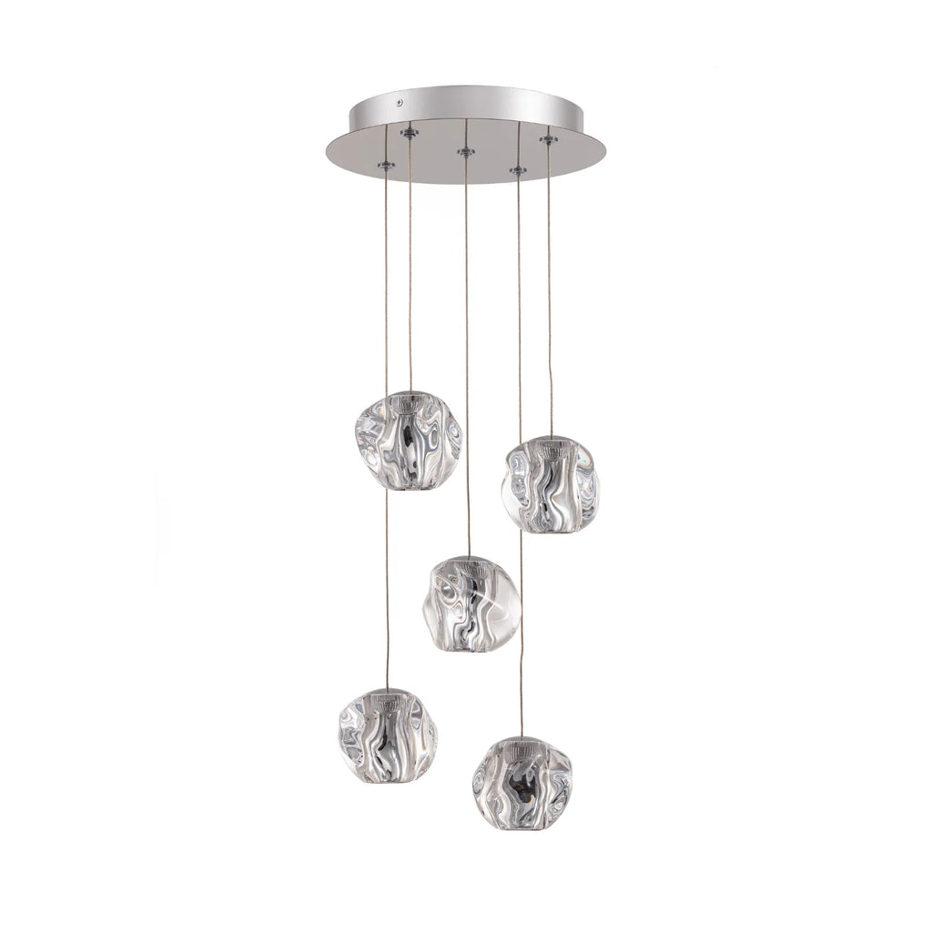 Glacia 5 Light Cluster Pendant Polished Chrome & Textured Glass
