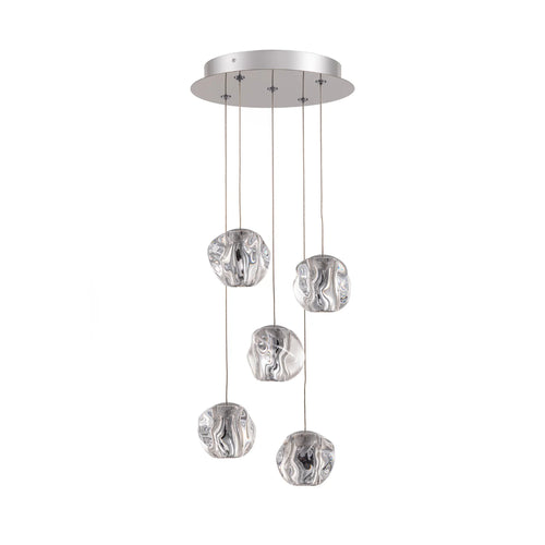Glacia 5 Light Cluster Pendant Polished Chrome & Textured Glass