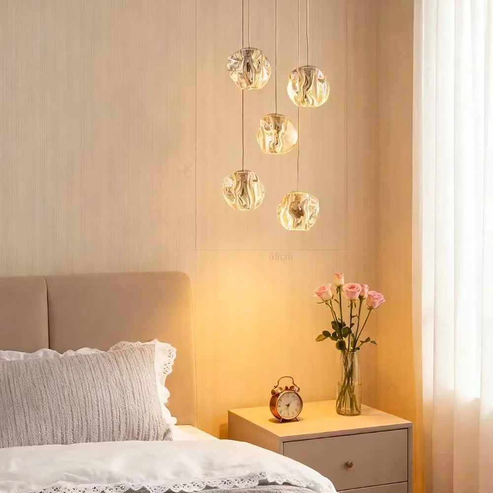 Glacia 5 Light Cluster Pendant Polished Chrome & Textured Glass