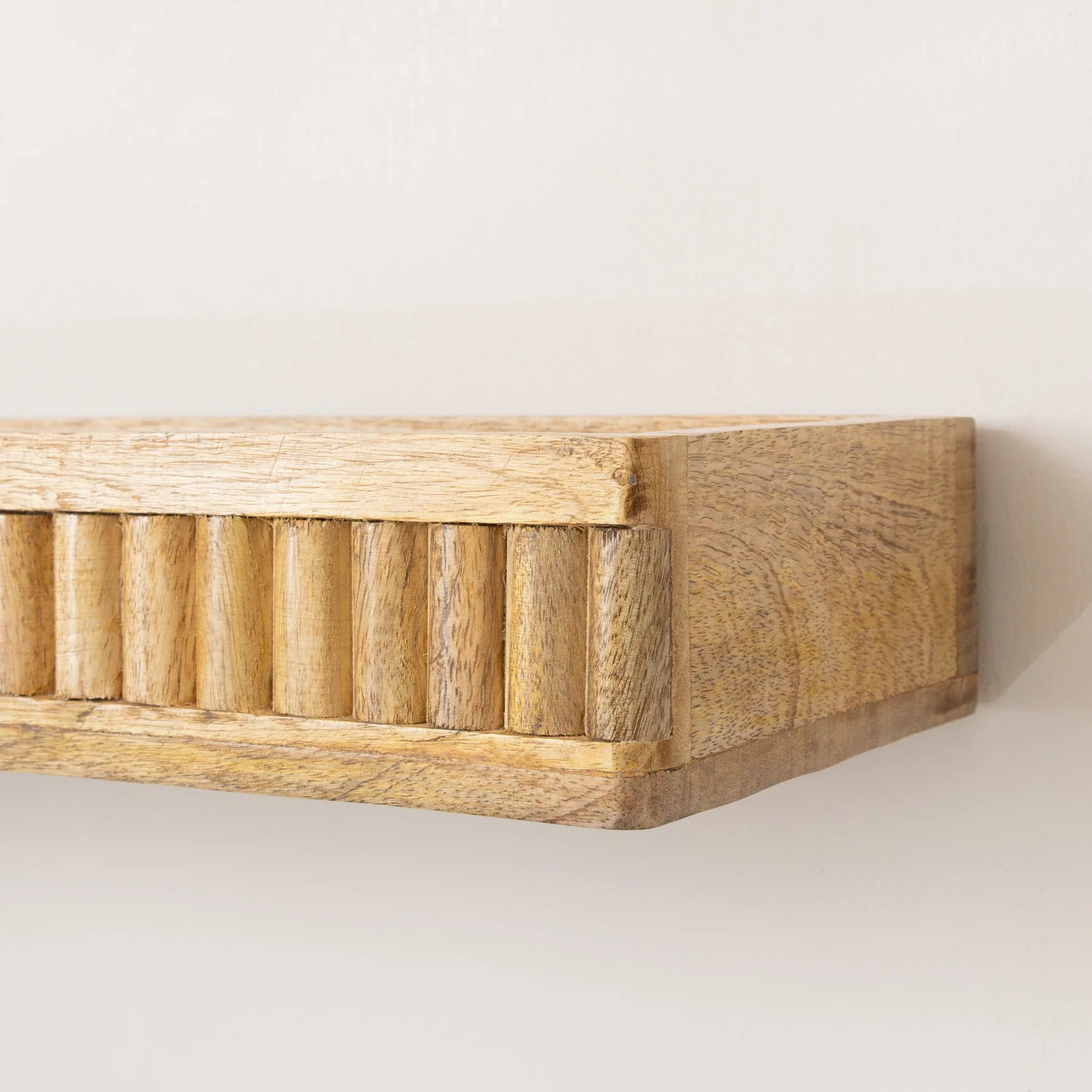 Wood Fluted Wooden Wall Shelf - 70cm