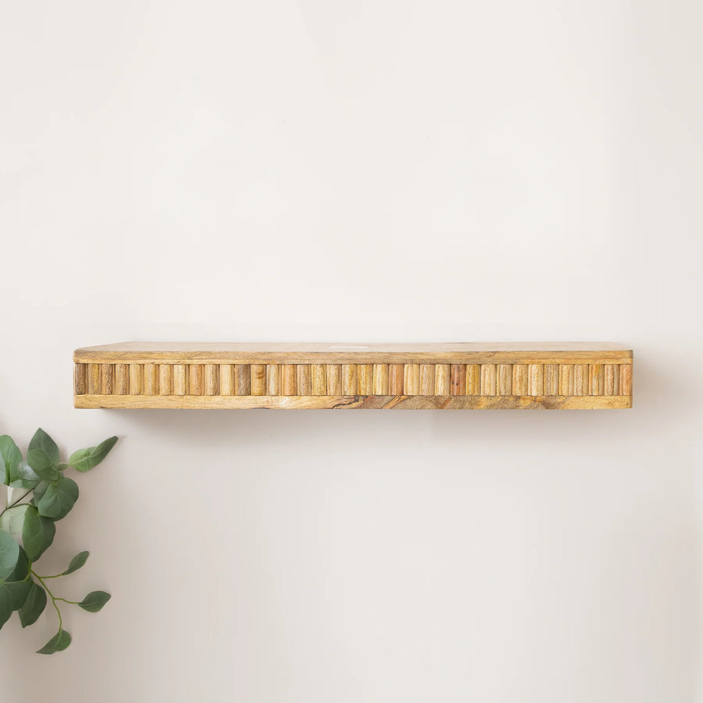 Wood Fluted Wooden Wall Shelf - 70cm